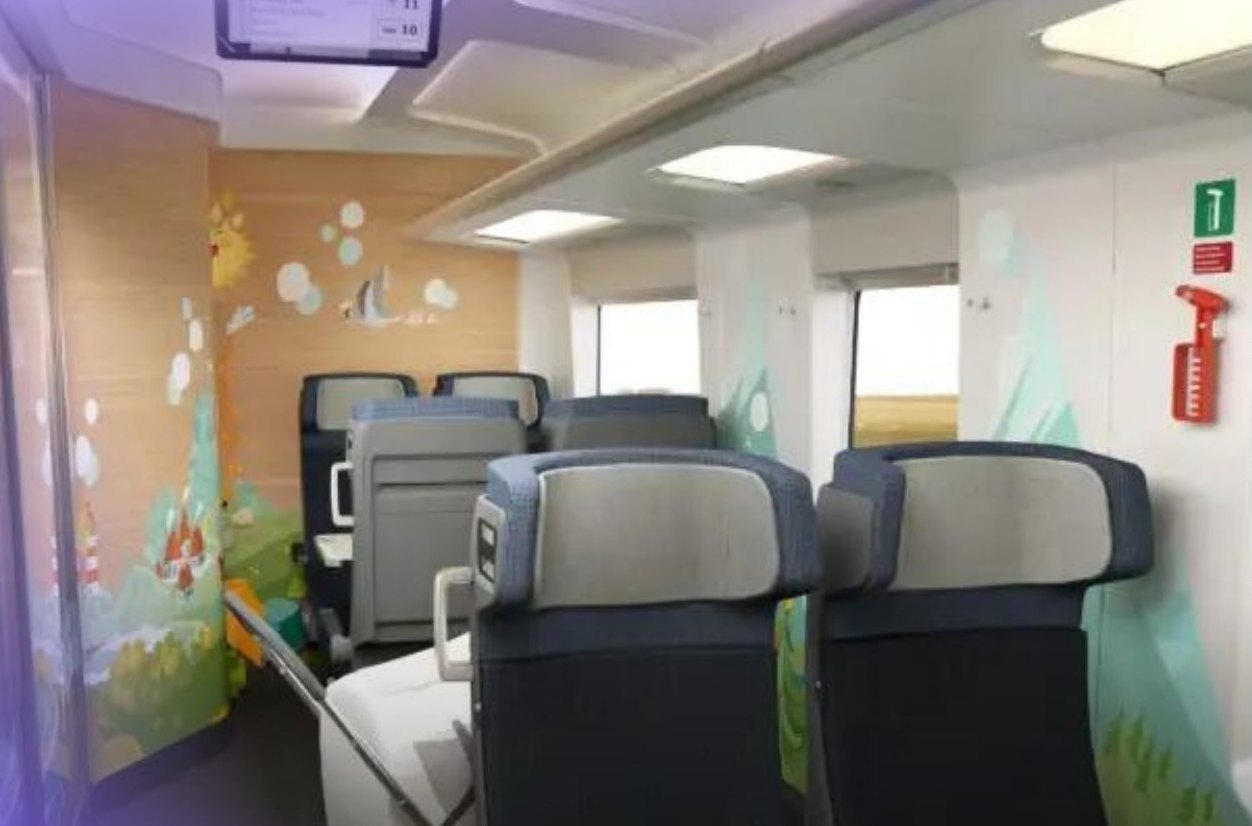 Family area in a high-speed train with printed composite walls